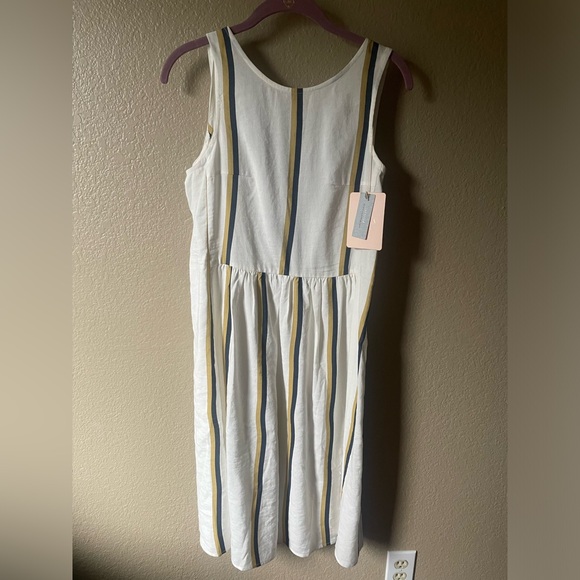Anthropologie Sancia Bonneau white, blue, yellow striped midi dress, size XSP - Picture 3 of 8